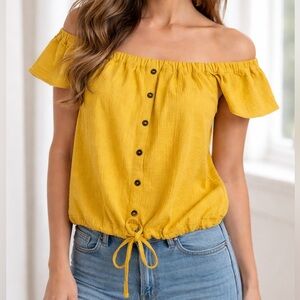 Madewell Texture & Thread Off-the-Shoulder Top | Celestial Gold Size Medium